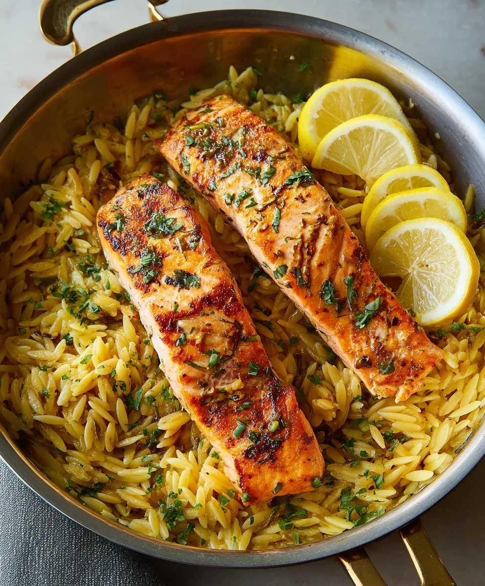 One-Pan Lemon Orzo Salmon Deliciousness