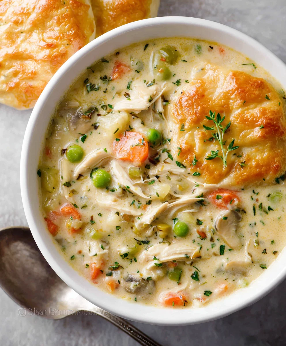 Easy Chicken Pot Pie Soup - Creamy Comfort Food