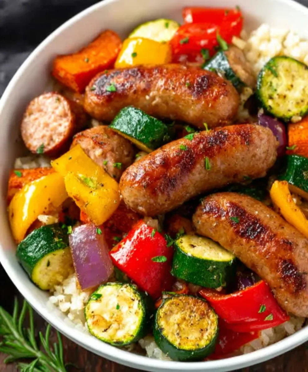 Easy Air Fryer Beef Sausage & Veggies Quick Meal