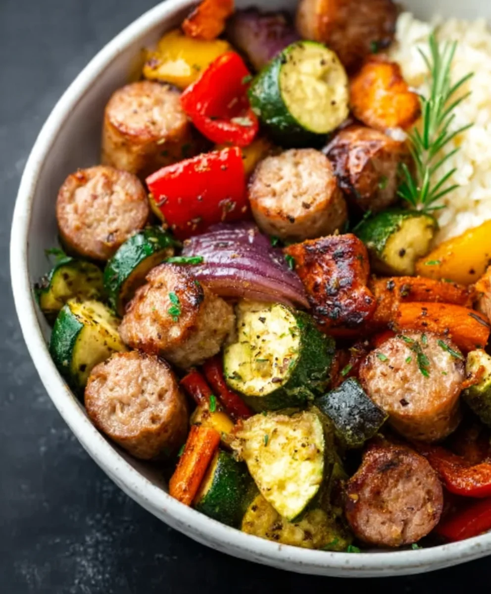 Easy Air Fryer Beef Sausage & Veggies Quick Meal