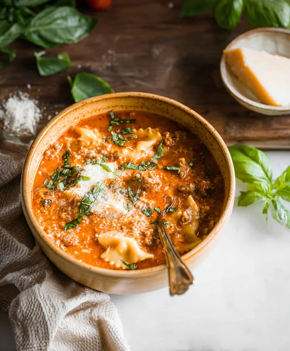 Easy Creamy Beef Lasagna Soup-Quick & Delicious