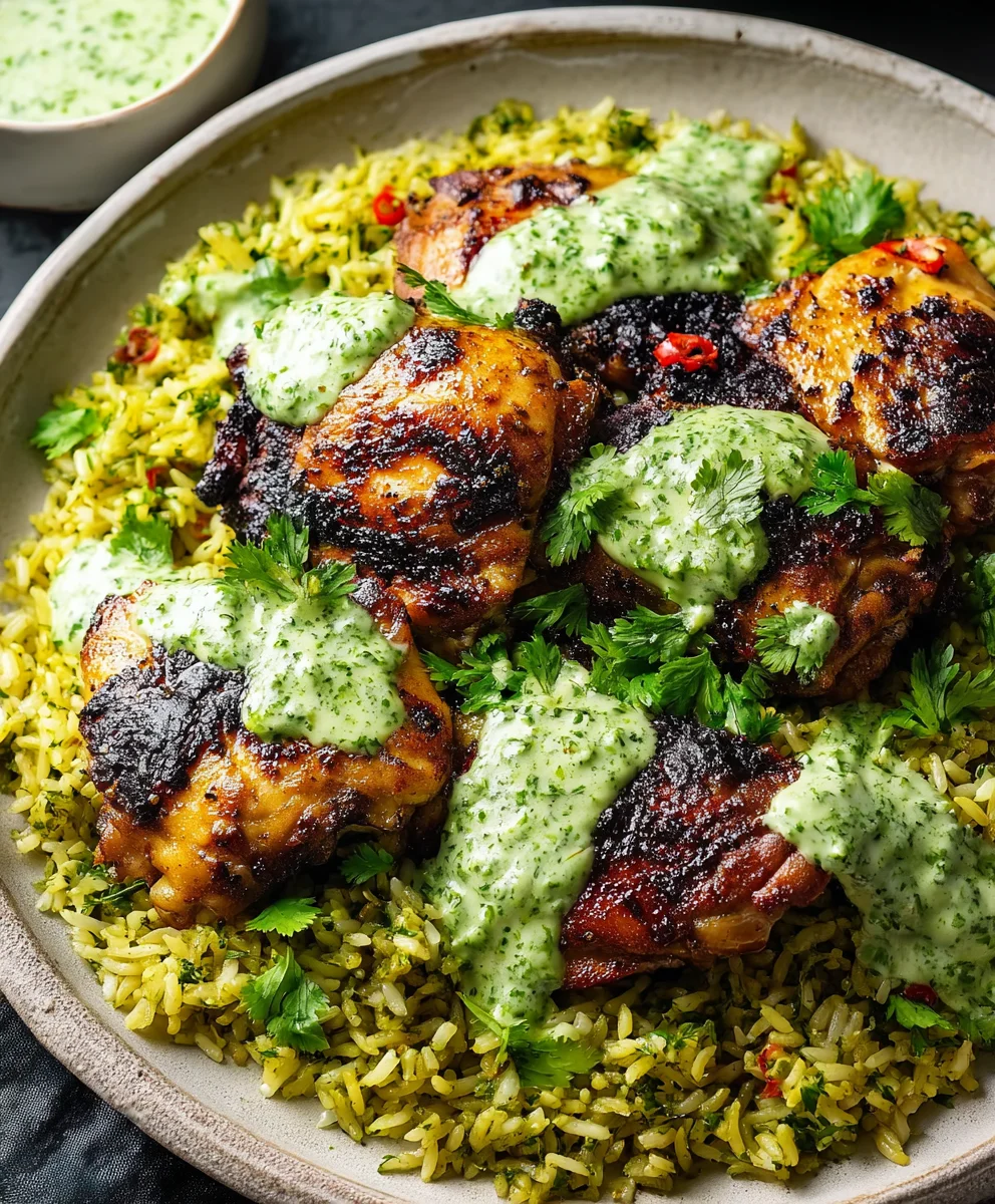 Peruvian Chicken-Rice-Green Sauce-Easy Recipe