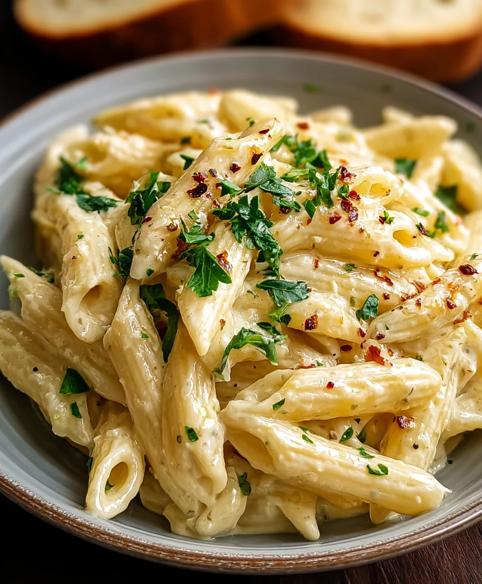 Easy Creamy Garlic Penne-Quick Weeknight Dinner