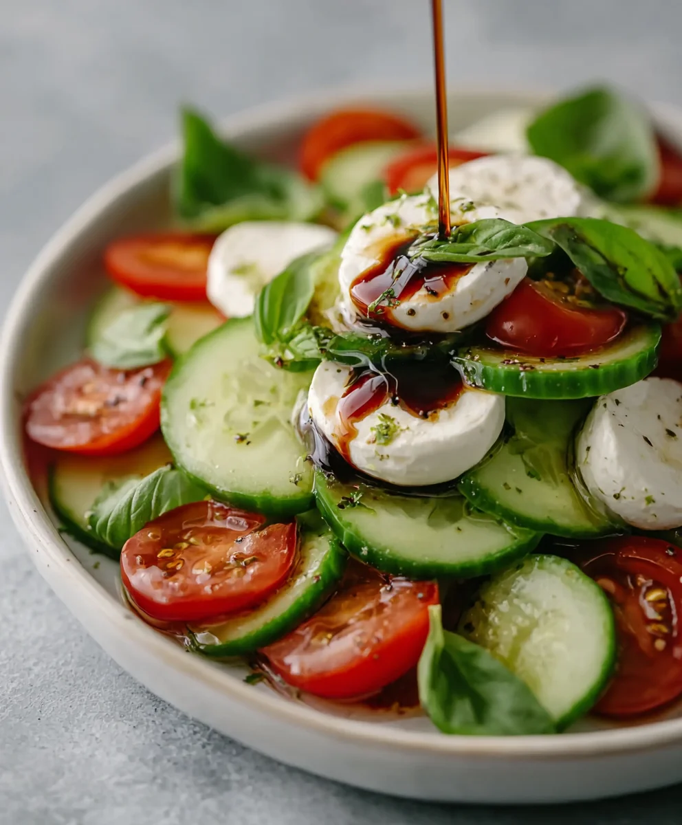 Fresh Cucumber Caprese Salad- Simple & Delicious