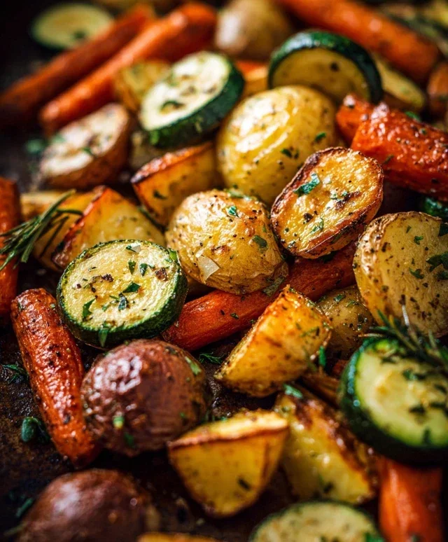 Garlic Herb Roasted Potatoes Carrots and Zucchini