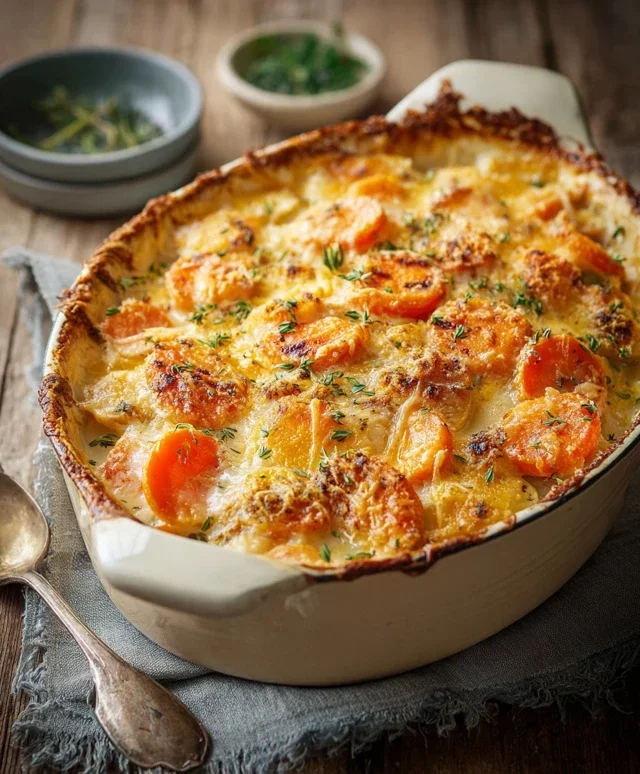 Cheesy Garlic Carrot Gratin – Creamy, Sweet & Savory